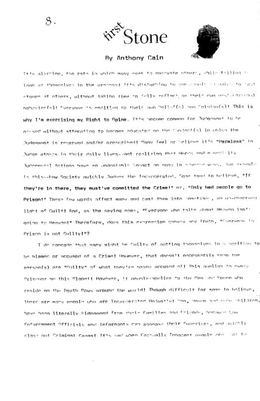 ey ¥ Stone  Ry Anthony Cain >  Tria aluetnn, S rat Ta wnten many sast 8 msnre S L Eeiti  Fanee 1 nter, Wit avTnn Hime o felly reflac w tais fn ne 8y  eevinr ()1 Funpynnn ©5 i3l 10 thede e LG S niatan(a) This T  uny T’m exerciotng ay Mot o fgtne. 141 Socmn comam for uasenat 1o b  et ot atreenting ta oo o  i o e Cotae (5) i e Snans {n recarud aad/nr nroscihad) fany fesl ar elieve 11 “Haraloss® 10  Suran atnce i e dsily Tiveas oot realsian thes et sl mont Ly  Mot o1 Arctions wve an andend a1 {ct an s S o Wb Sackety Skl e fhe Tacargeratial, Sose tand 10 i, *TF  “hay’re in thers, they mustive comnittad the Trisel® nr, *fly hed peorle qo o  Petsont® Thnen fru uorin AFfact many ol caat tham 0t aast s, s  LUt of G 1 i, o the naving mane, "Evaryane he talke st e (snt  antan 1 Heaumni= Therafacs, dass thin nerantan tmey ey  Prisen i not BALWINT  T e concate shat ~any wiant e ¢ I Wlomse a sosuser af 4 Grimet llmmuer, that dovantt aacessari Ly oot perscn(s) o AR OF wtat theytra e accunnt Af1 Thia st rue PR  Setnar o this Pla o st  [ r——  Fratin an e Toath o aroune e wirtd ] Thauah WiFFEd s for s to talioe,  T p  e s taratle  Lemnont rom st~ Fami im Tt €r i, b  Fatorrenent SPEISEalr ot (nformonts o1 aonmass NSE Snrurs, a1y  lase ot Sriminal Casaet THes o usen asally Tnasans aole oo 